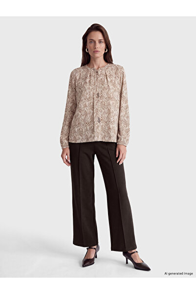 LC Waikiki Lcw Grace Brown Wide Leg Women's Trousers with Elastic Waist