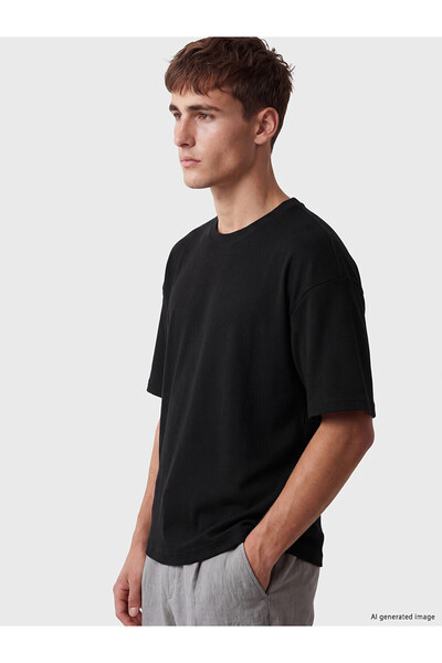 LC Waikiki Lcw Vision Black Crew Neck Men's Combed Cotton T-Shirt
