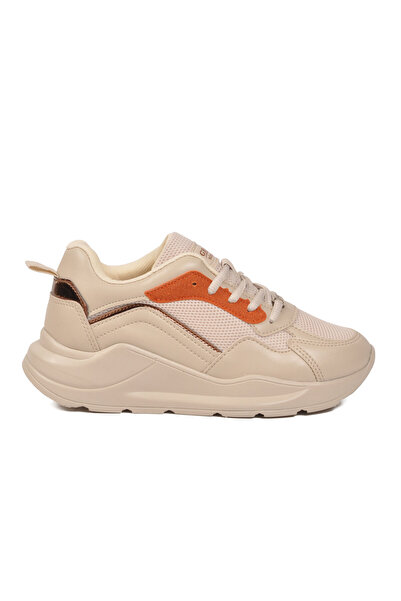 grijak Beige Mesh Lace-Up Thick Soled Women's Walking and Sports Shoes Sneake...