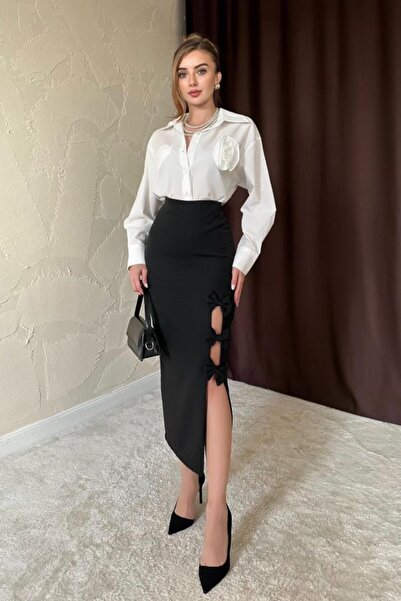 Elbee Fashion Woman Fusta cu fundă neagră