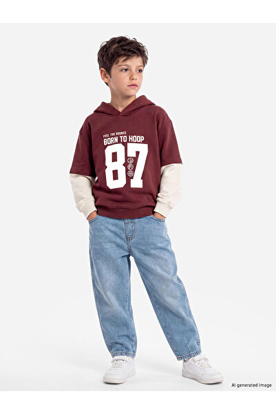LC Waikiki Two Mt Shop Quality Lcw Kids Burgundy 3 Thread Raster Printed Loos...