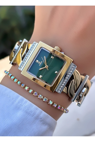 Homies Original-Women's Wristwatch - Gold Silver Green Color - Adjustable Ste...