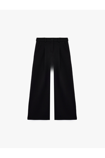 Koton Pocket Detailed Buttoned Wide Leg School Trousers with Elastic Waist