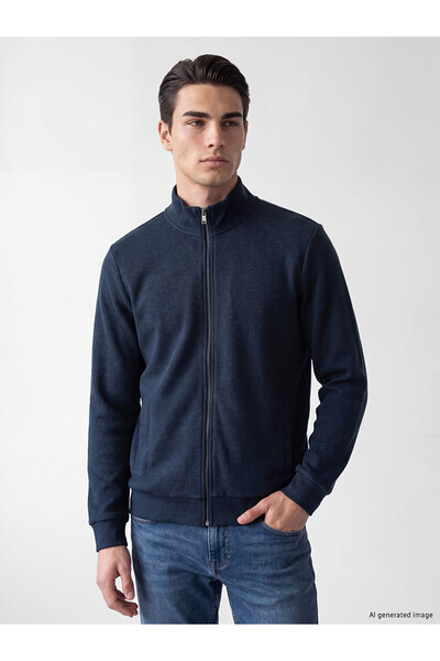 LC Waikiki Lcwaikiki Classic Navy Blue High Collar Men's Zippered Sweatshirt