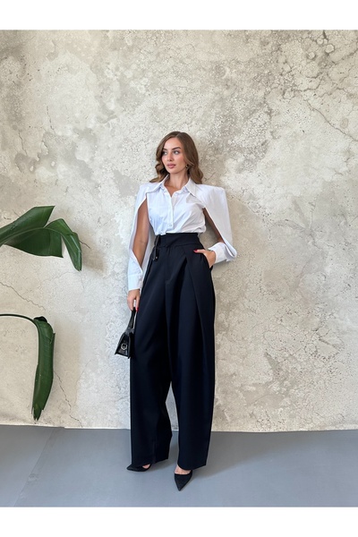 SEREMONİ BUTİK Black Pleated Atlas Pants