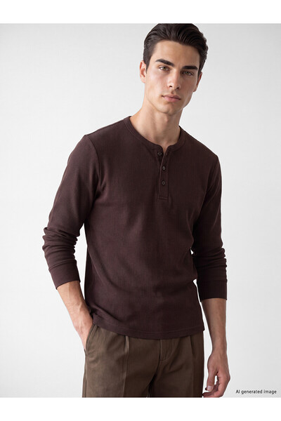 LC Waikiki Lcwaikiki Classic Brown Crew Neck Textured Men's T-Shirt