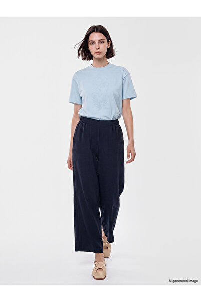 LC Waikiki Lcw Modest Navy Blue Elastic Waist Wide Leg Women's Pants