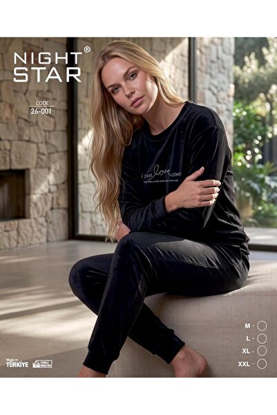 Night Star Velvet Black Pajama Set