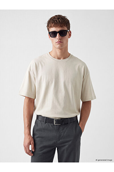 LC Waikiki Lcw Vision Beige Crew Neck Men's Combed Cotton T-Shirt