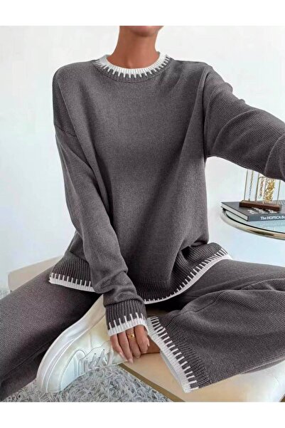 banessa Women's Knitwear Set with Contrast Stitching Detail, Sweater and Pants