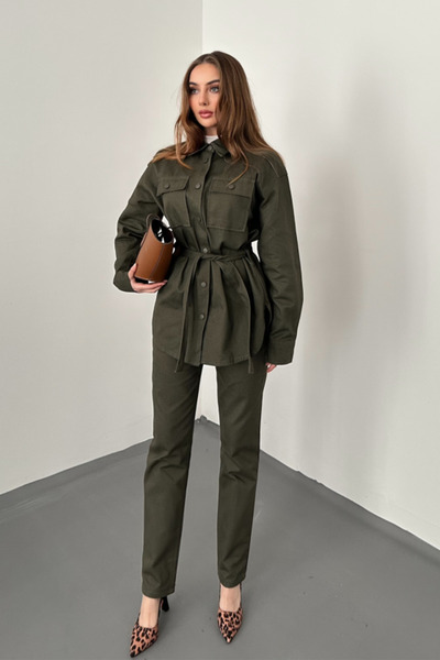 Elbee Fashion Woman Σετ Χακί Γαμπαρντίνα