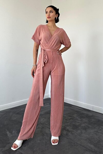 LUMU Pink v-neck pleated jumpsuit
