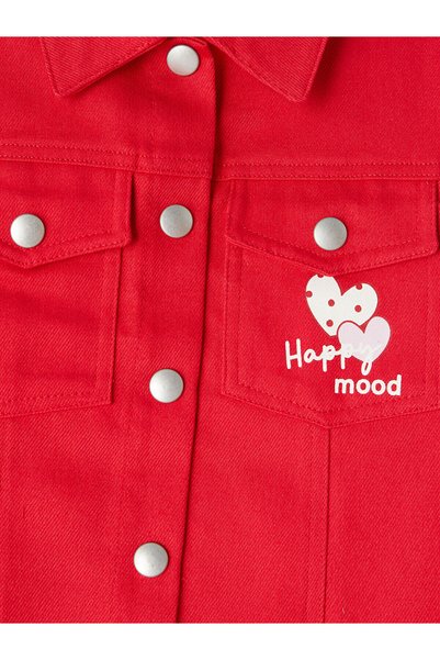 LC Waikiki Nevavm Lcw Kids Red Gabardine Printed Standard & Regular Girls' Jacket with a Difference
