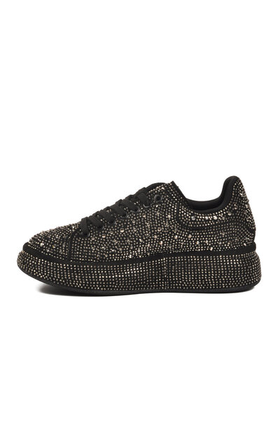 AYK'S Black Platinum Lace-Up Thick Sole Stone Embellished Women's Casual Shoe...