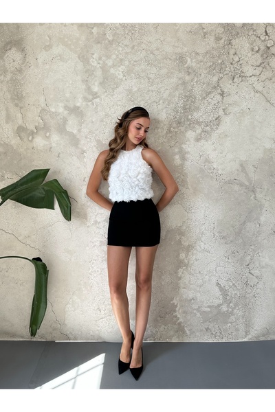 Elbee Fashion Woman White Rose Blouse