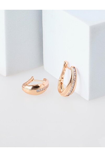Jimmy Key Gold Color Stripe Stone Detailed Hoop Earrings