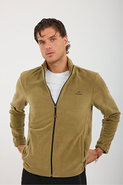 Shooter Sportswear Beige Men's Stand Collar Zippered Fleece Top