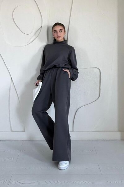 SEREMONİ BUTİK Smoked Stand Collar Tracksuit Set