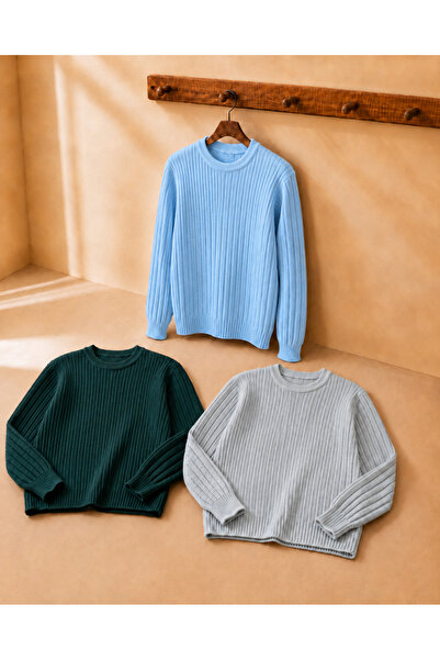 OTAKU 3-Pack Advantageous Men's Crew Neck Ribbed Knit Sweater