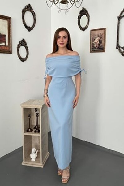 SEREMONİ BUTİK Women's Blue Collar Detailed Midi Dress