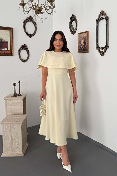 Elbee Fashion Woman Γυναικείο φόρεμα με κίτρινη πέτρα και λεπτομέρειες σε στυ...