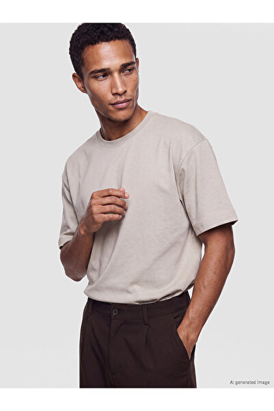 LC Waikiki Lcw Vision Beige Boxy Fit Thick Fabric T-Shirt /05