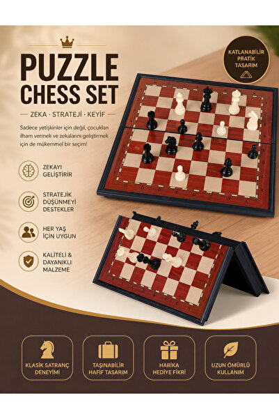 METTREND Magnetic Folding Chess and Checkers Set 25cm Portable Travel School Kids Intelligence Game Set Educational
