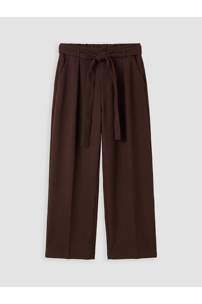 LC Waikiki Nevavm Brown Straight Loose & Wide Spanish-Cut Girls' Trousers wit...