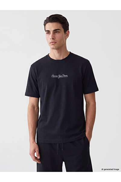 LC Waikiki Lcwaikiki Classic Navy Blue Crew Neck Letter Printed Men's T-Shirt