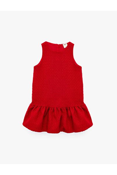 Koton Crew Neck Textured Shirred Detail Sleeveless Tweed Dress
