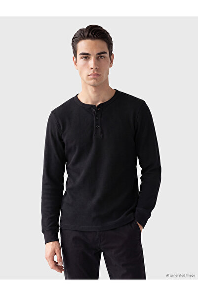 LC Waikiki Lcwaikiki Classic Black Crew Neck Textured Men's T-Shirt
