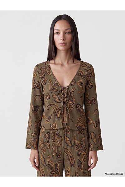 LC Waikiki Nevavm with Difference Lcw Everyday Brown Raschel Patterned V-Neck...