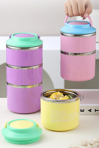 Entude 2 Katlı 304 Paslanmaz Çelik Lunch Box Okul Beslenme Yemek Kabı Sızdırmaz Sefer Tası 1060 ml