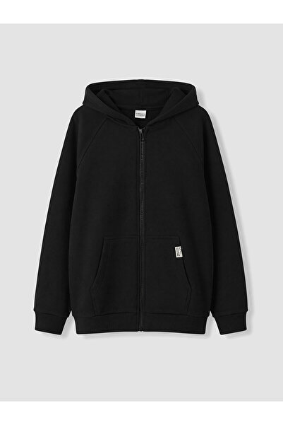 LC Waikiki Lcw Kids Black Hooded Boy's Thick Zip-Up Sweatshirt