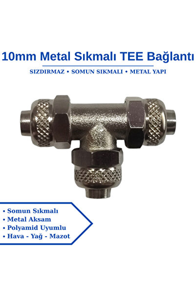 Firetech 10x8 Somun Sıkmalı TEE - Pnömatik 10mm Metal TEE Bağlantı Rekoru