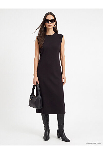 LC Waikiki Lcw Everyday Black Crew Neck Soft Touch Dress