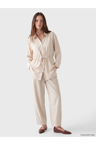 LC Waikiki Nevavm Lcw Modest Beige Straight Loose & Wide Shrinkable Leg Women...
