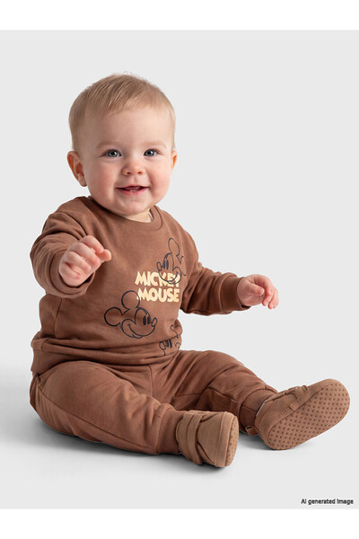 LC Waikiki Two Mt Shop Quality Lcw Baby Brown Mickey Mouse Printed Baby Boy T...