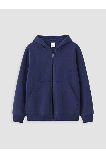 LC Waikiki Nevavm Navy Blue 3 Threaded Plain Boys' Zippered Sweatshirt with a...