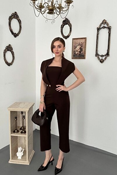 Generic Brand Coffee double-breasted jumpsuit