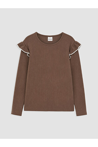 LC Waikiki Two Mt Shop Quality Lcw Kids Brown Ruffle Detailed Oval Neck Girls...
