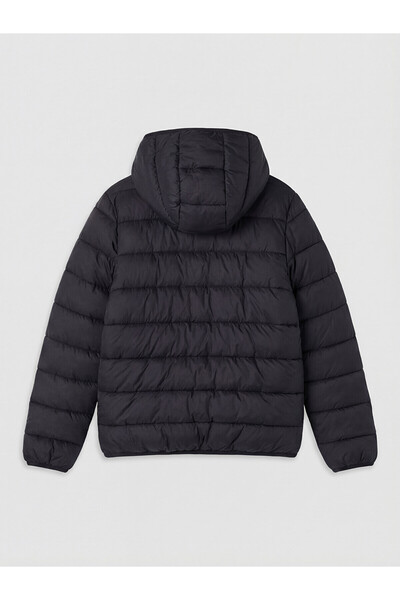 LC Waikiki Black Hooded Boy's Inflatable Coat