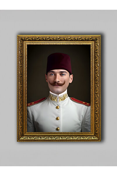 WoodyArts Ataturk Uniformed Gold Antique Framed Decorative Living Room Wall P...