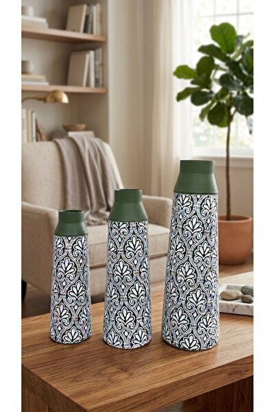 CQ09 Iron Rose Vase Set with Green Pattern