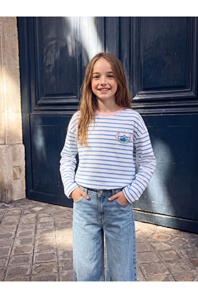 LC Waikiki Two Mt Shop Quality Lcw Kids Blue Combed Cotton Girls' T-Shirt
