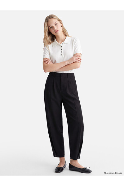 LC Waikiki Lcw Vision Black High Waist Pleated Women's Fabric Trousers