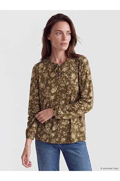 LC Waikiki Lcw Grace Green Tie Neck Patterned Blouse