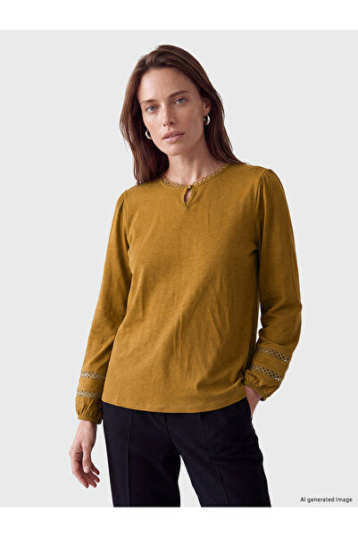LC Waikiki Lcw Grace Green Crew Neck Lace Detailed Blouse