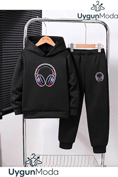 UygunModa Headphone Visually Printed Hooded Thick Cotton Inside Padding Track...