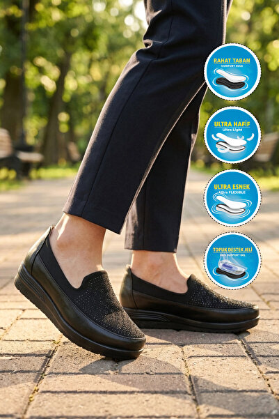 AYAKMOD Black Textile Gel Heel Support Comfortable Sole Women's Casual Shoes 232
